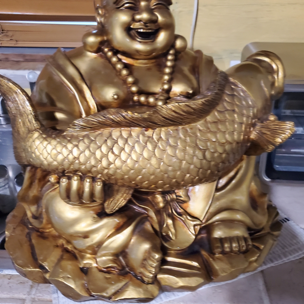 Big Buddha Gold Sculpture with Fish